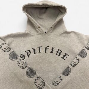 Spitfire Hoodie Gray Pullover Graphic Print Mens Casual Streetwear